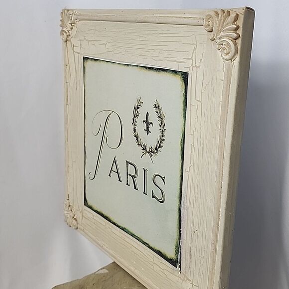 Vtg Bombay Co. Canvas 'Paris' With Fleur De Lis Crackle Aged - Picture 4 of 4